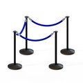 Montour Line Stanchion Post and Rope Kit Black, 4 Flat Top 3 Blue Rope C-Kit-4-BK-FL-3-PVR-BL-PS